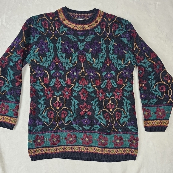 Lands' End Sweaters - Lands End Sweater womens Medium 80s 90s oversized warm Knit grandma print